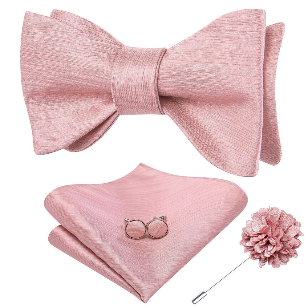 8407 Blush Pink Self Tie Bow Tie and Lapel Pin Set Solid Light Pink Bowtie